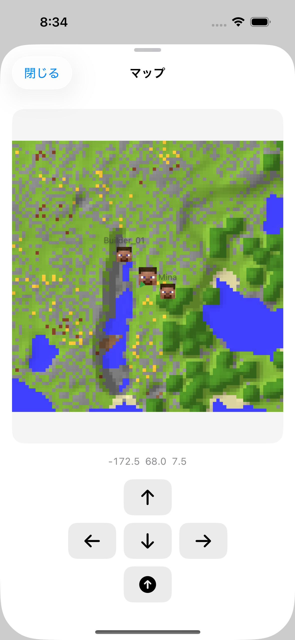 The ChatMC map view showing nearby terrain and player positions.